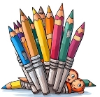 Premium Vector | A cartoon of a girl with a bunch of pencils
